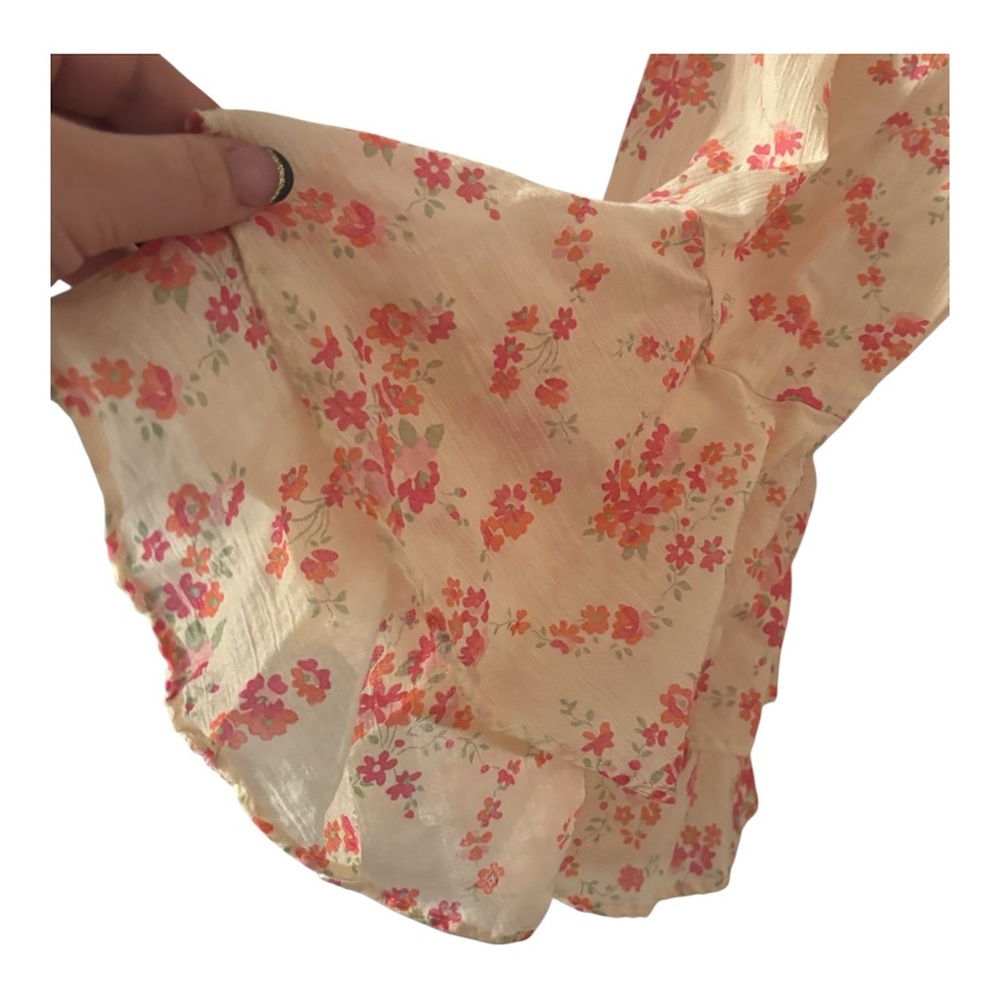 Chaps Women's 2X Crepe Peasant Blouse 3/4 Bell Sleeves Cream Pink Floral - Picture 7 of 10